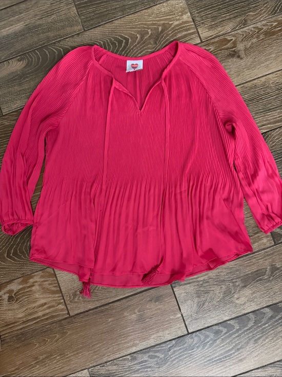 Hester & Orchard Tops - Pink Pleated Peasant Blouse - Large